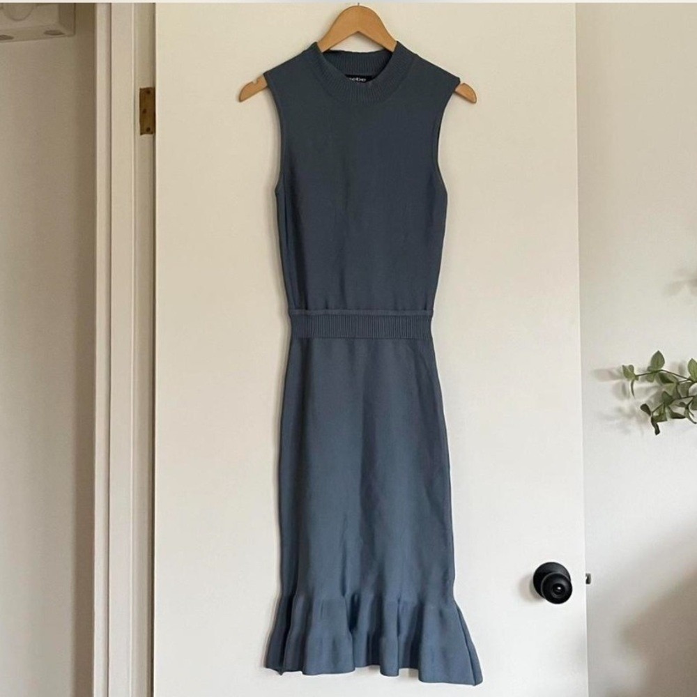 BEBE Sleeveless Knit Midi Dress XS - Slate Blue Ruffle Hem